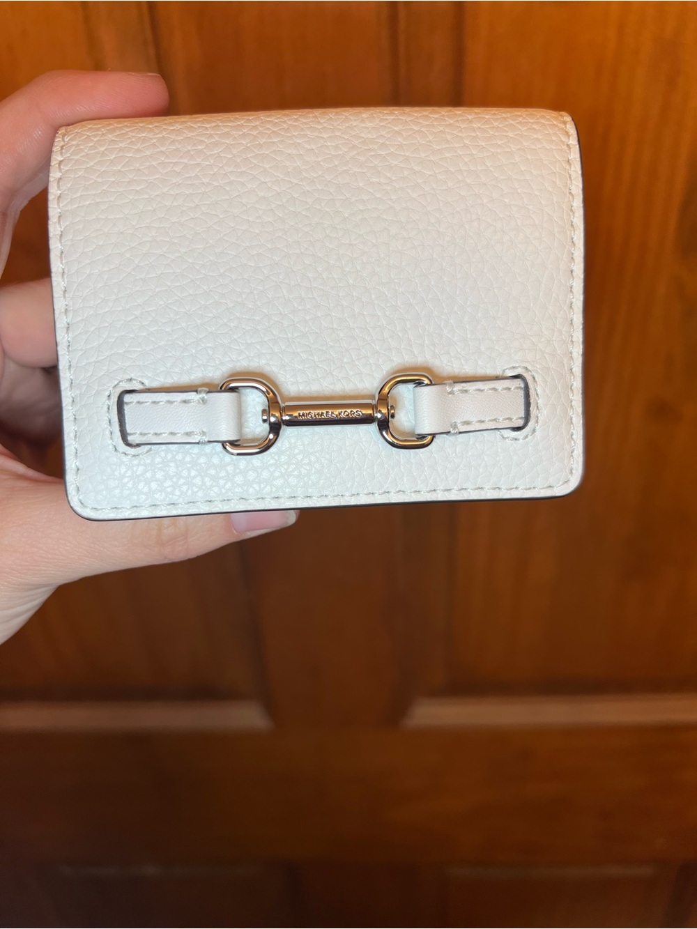 MICHAEL Michael Kors White Compact Leather Card Wallet with Snap